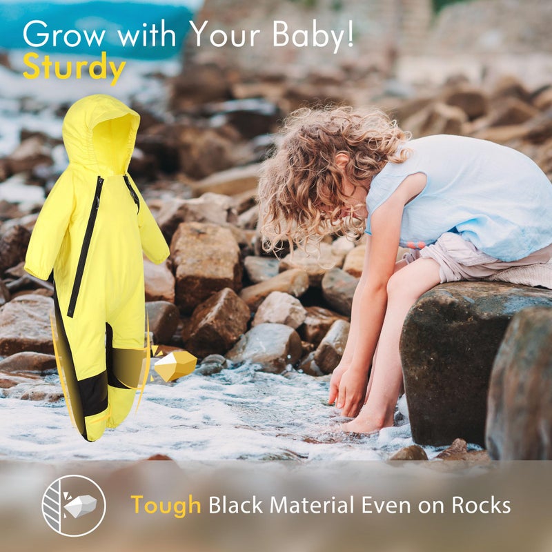 HAPIU Kids Toddler Rain Suit Muddy Buddy Waterproof Coverall,Yellow,18M,Original - Image 4